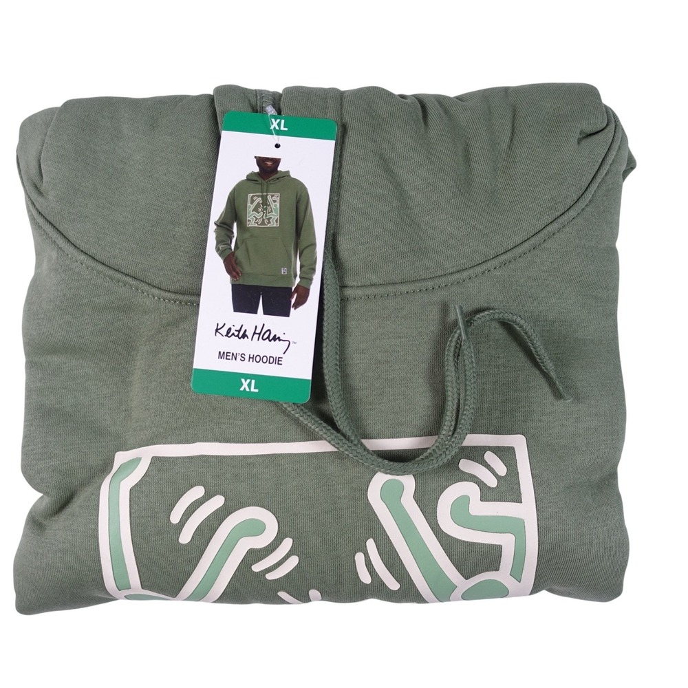 Keith Haring Hoodie Men XL Art Style Graphic Pullover Green Pocket NWT